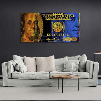 Inspirational Canvas Wall Art Print 100 dollars blue and gold