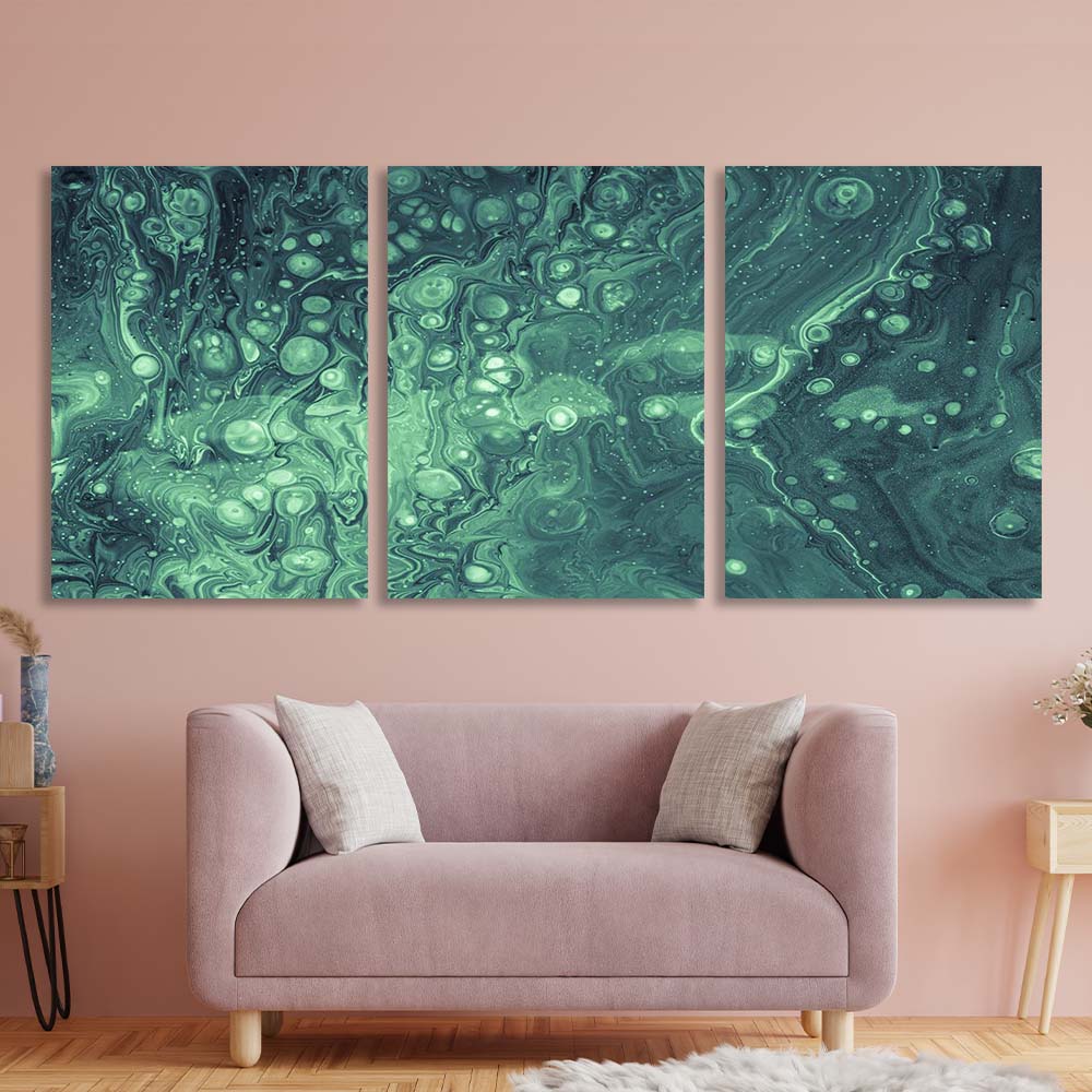 Multi Panel Canvas Wall Art Print Bubbles in turquoise acrylic paint