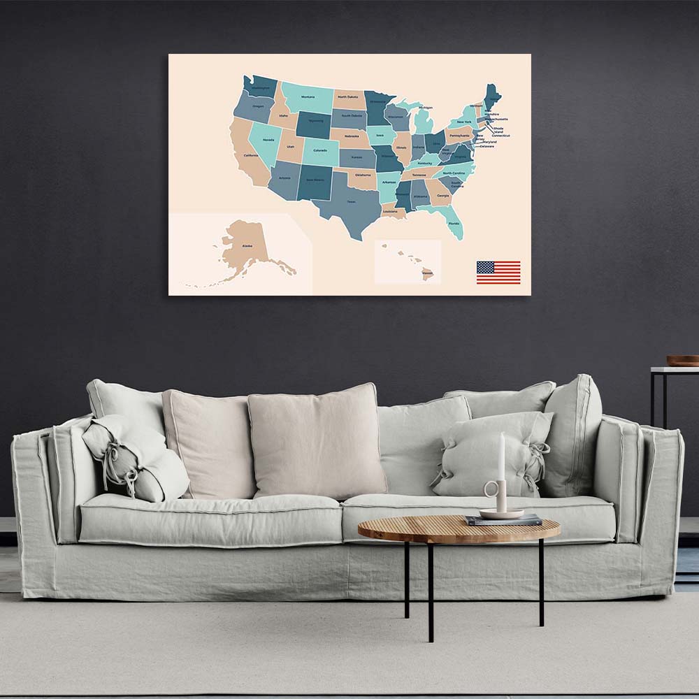 Canvas Wall Art Print U.S. Map