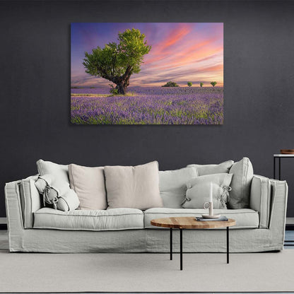 Canvas Wall Art Print Tree in a lavender field