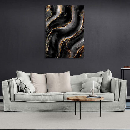 Abstraction Canvas Wall Art Print Black and white marble with gold