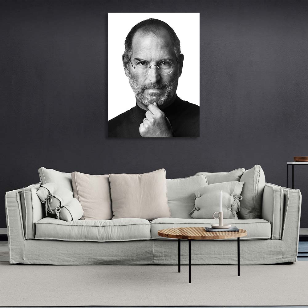 Steve Jobs black and white portrait Inspirational Canvas Wall Art Print