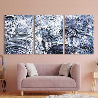 Multi Panel Canvas Wall Art Print Blue strokes on white paint