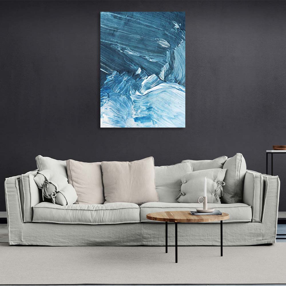 Abstraction Canvas Wall Art Print Blue and white paint strokes