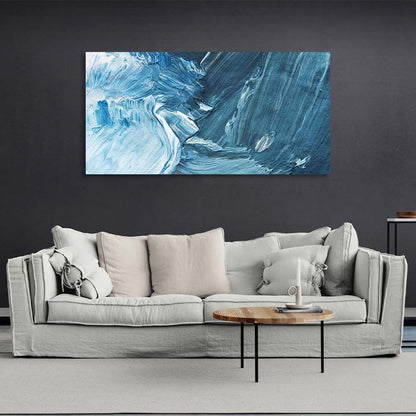 Abstraction Canvas Wall Art Print abstract horizontal Blue and white paint strokes