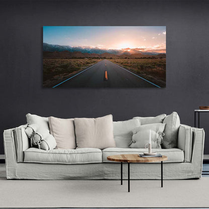 Canvas Wall Art Print Highway to the sunset mountains