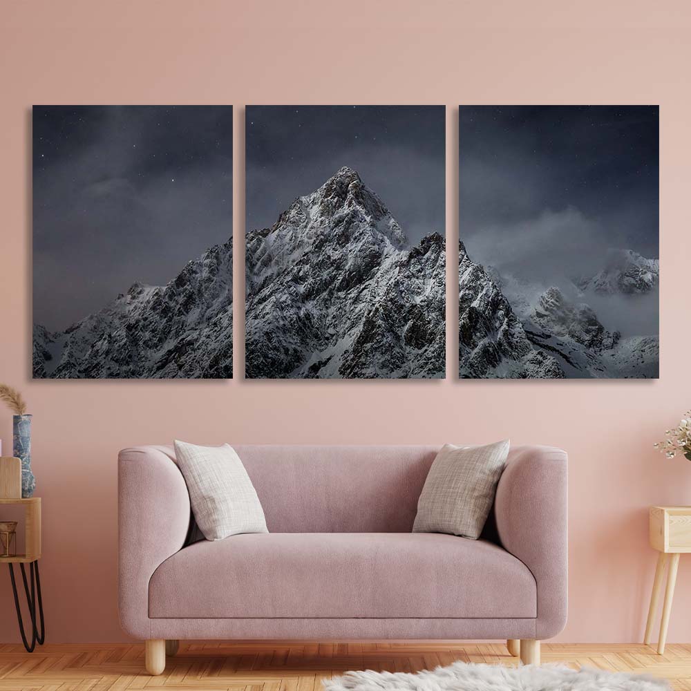 Multi Panel Canvas Wall Art Print Mountain peak on the background of the starry sky