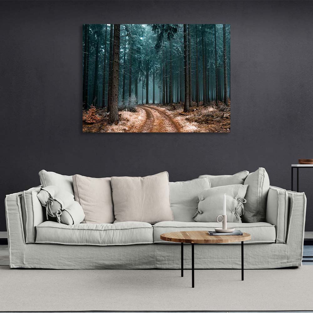 Canvas Wall Art Print Road in a pine forest