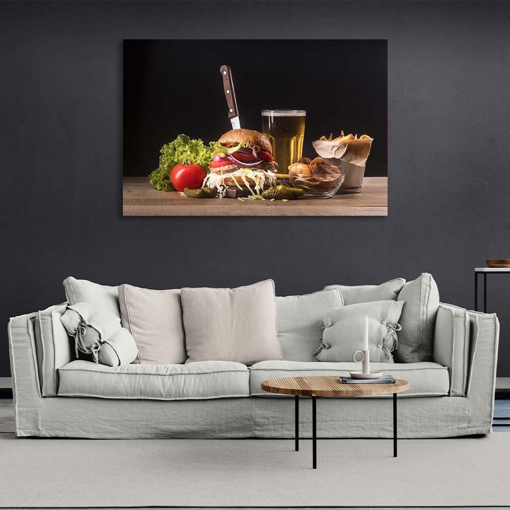 Canvas Wall Art Print For Kitchen Beer and fast food