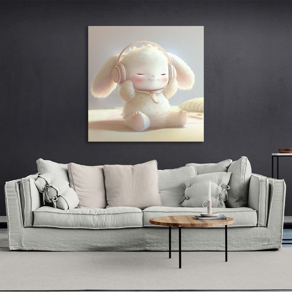 In the children's room Bunny in headphones Canvas Wall Art Print