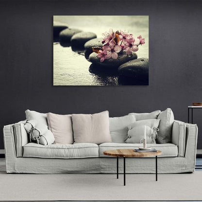 Canvas Wall Art Print Sakura Flowers on stones