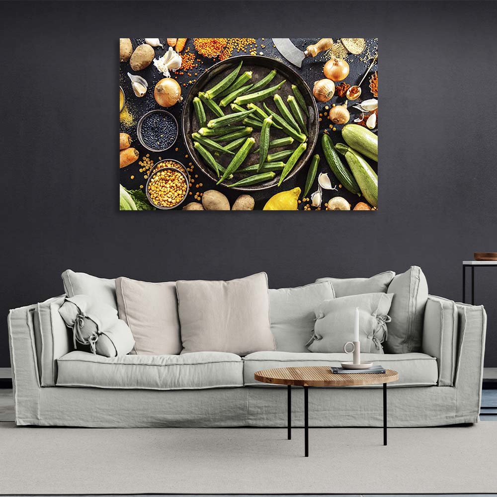 Canvas Wall Art Print For Kitchen Bamya with vegetables