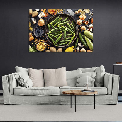 Canvas Wall Art Print For Kitchen Bamya with vegetables