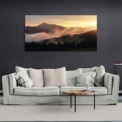 Canvas Wall Art Print Fog in the sunset mountains