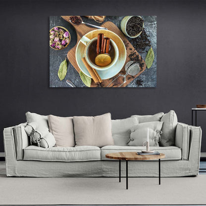 Canvas Wall Art Print For Kitchen Black tea with cinnamon