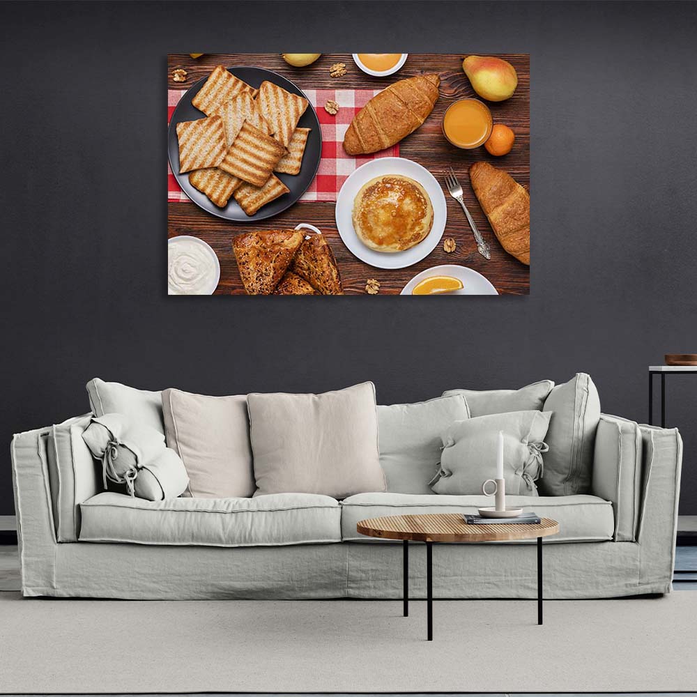 Canvas Wall Art Print For Kitchen Flakes with cookies and pancakes