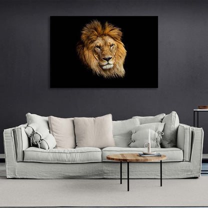 Canvas Wall Art Print Asian lion on black background