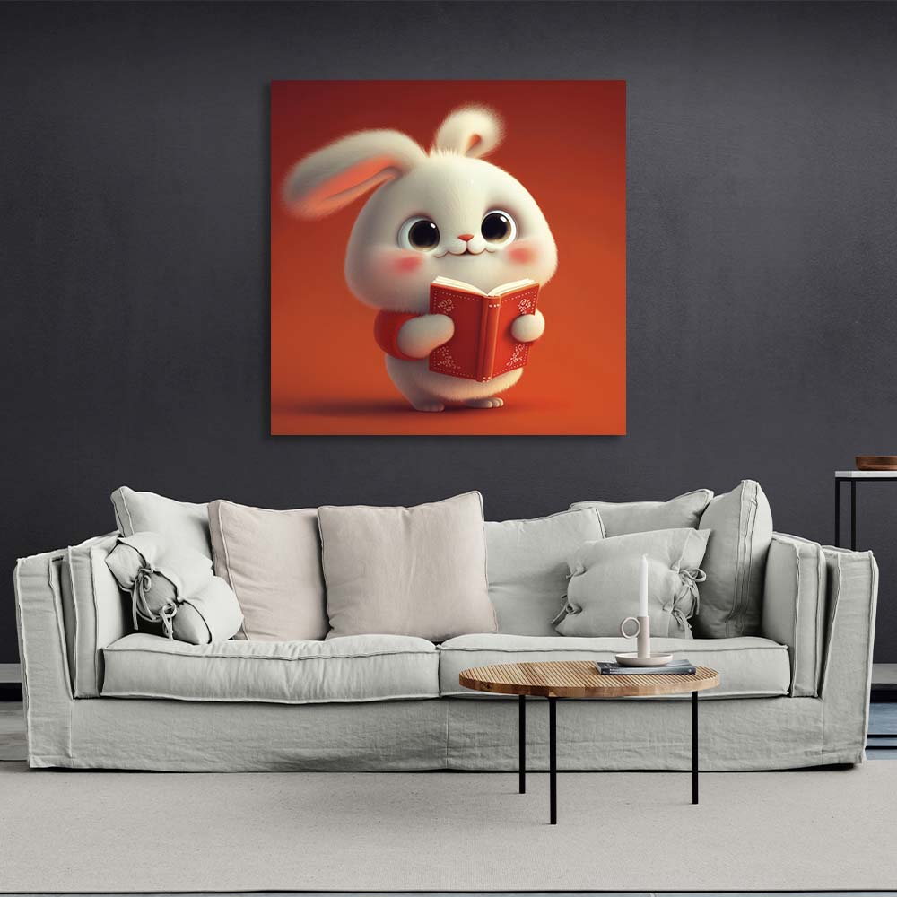 To the children's room Bunny with a book Canvas Wall Art Print