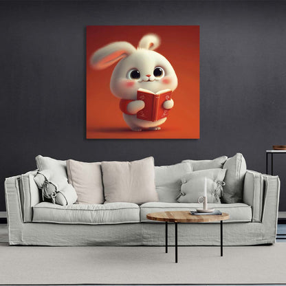 To the children's room Bunny with a book Canvas Wall Art Print