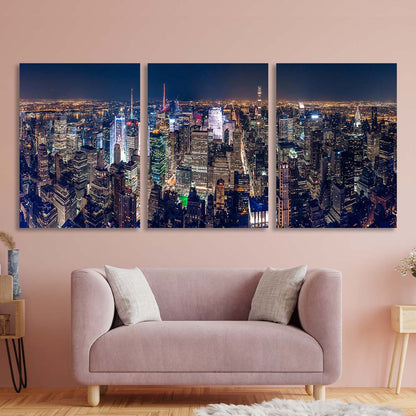 Multi Panel Canvas Wall Art Print View of night skyscrapers