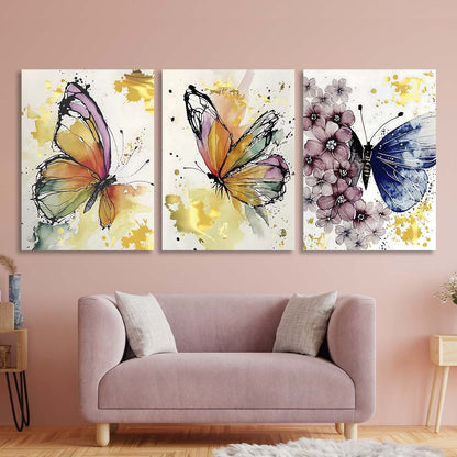 Multi Panel Canvas Wall Art Print Watercolor butterflies