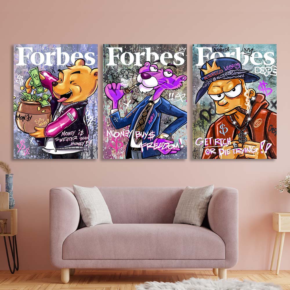 Multi Panel Canvas Wall Art Print Cartoon characters on the cover of Forbes