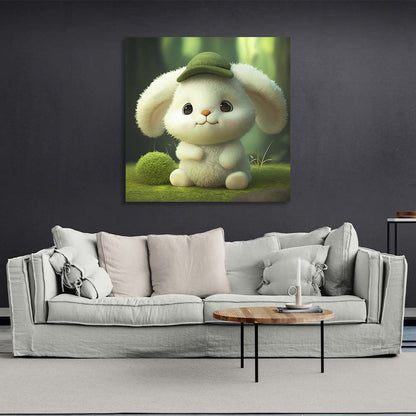 In the children's room Bunny on the lawn Canvas Wall Art Print