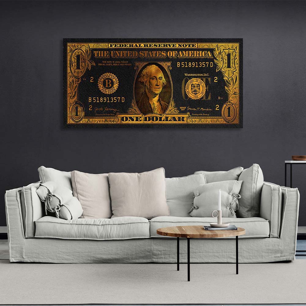 Inspirational Canvas Wall Art Print One dollar in gold color