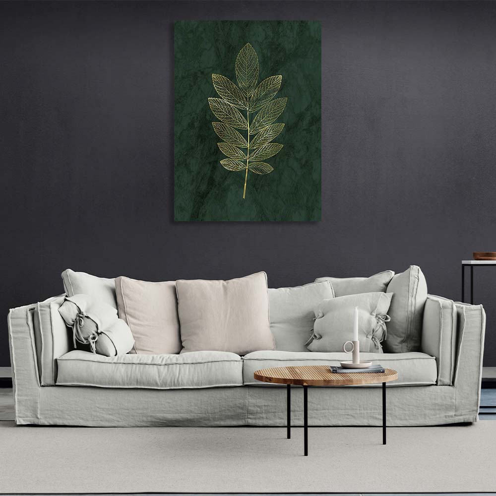 Canvas Wall Art Print Golden branch on dark green background