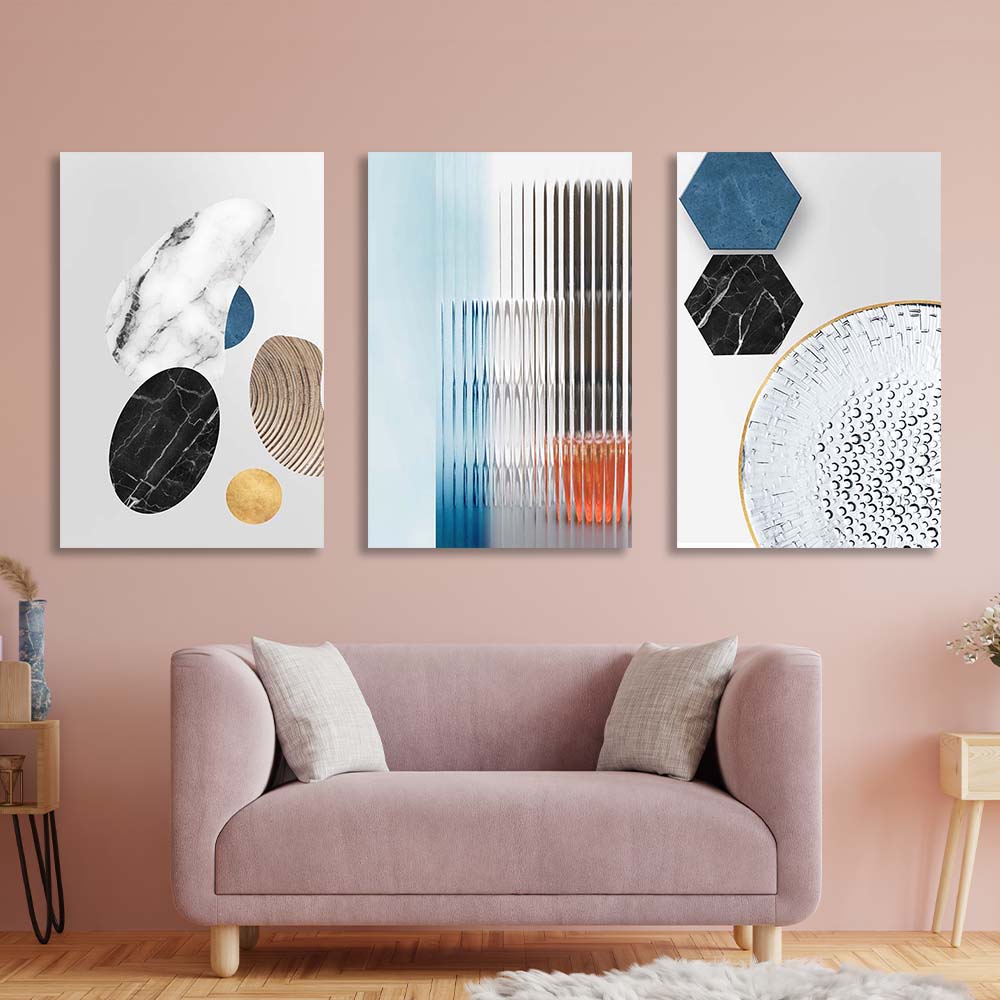 Multi Panel Canvas Wall Art Print Abstraction with geometric marble figures