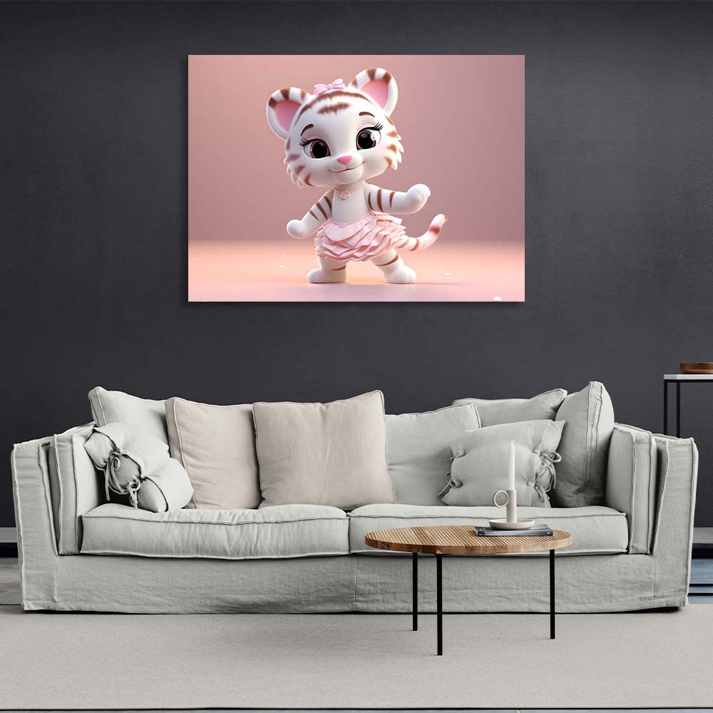 Canvas Wall Art Print Dancing tiger cub in a pink skirt