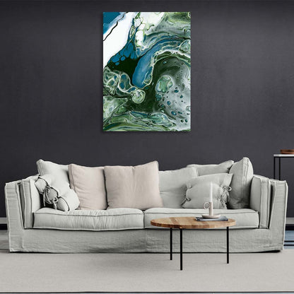 Abstraction Canvas Wall Art Print Divorces of blue-green paint on water