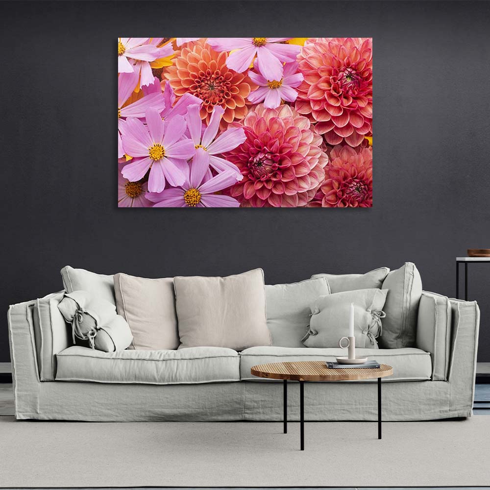 Canvas Wall Art Print Pink dahlias