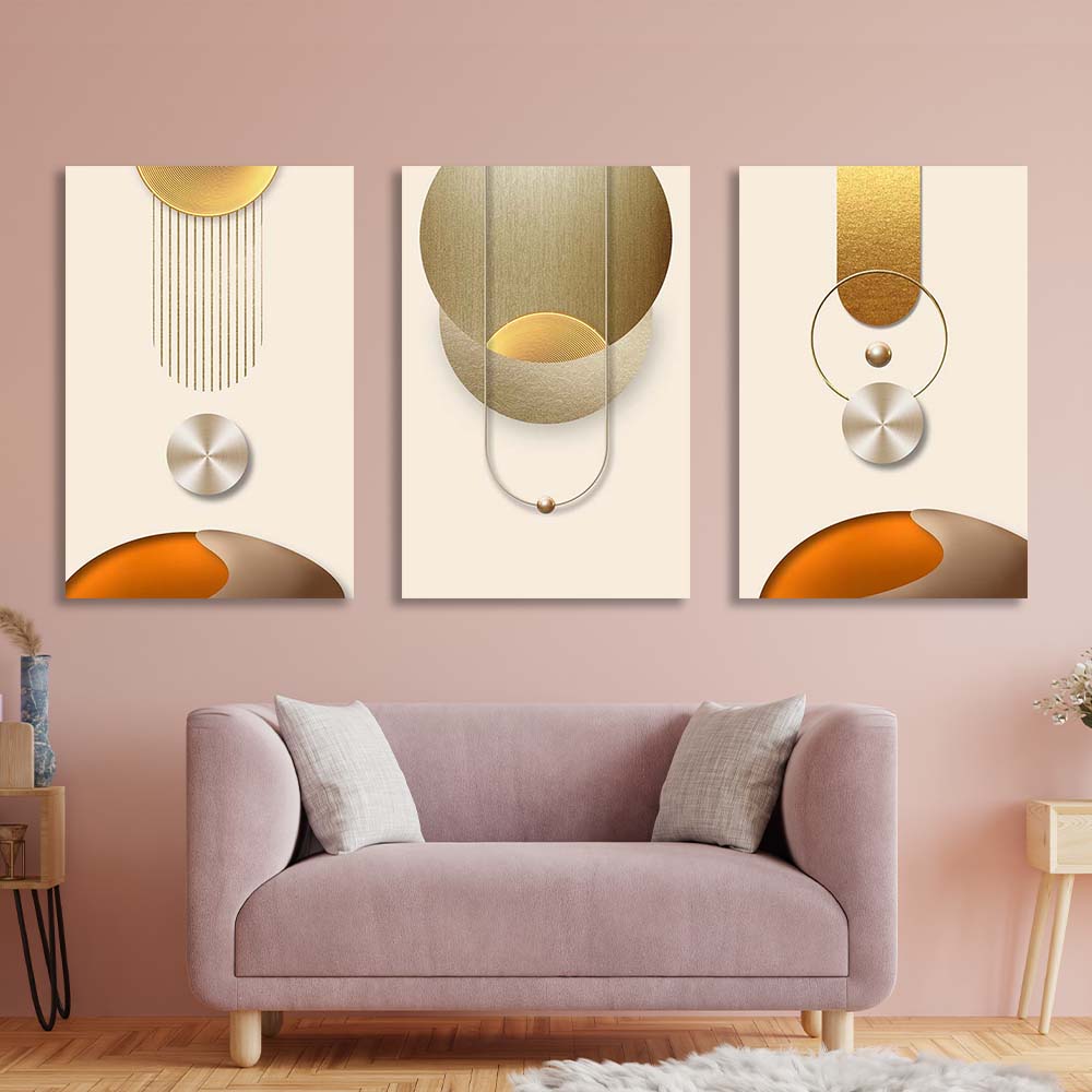 Multi Panel Canvas Wall Art Print Abstraction of disks in beige colors