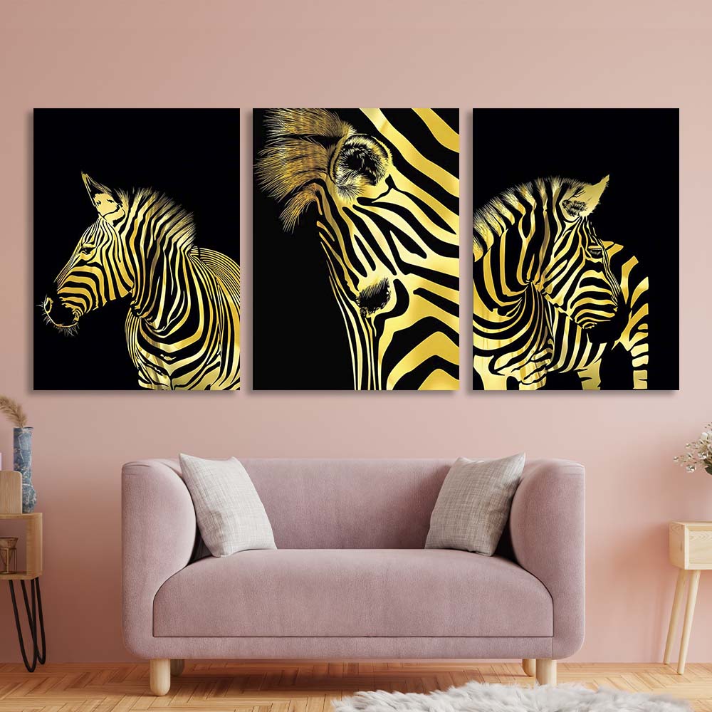 Multi Panel Canvas Wall Art Print Golden zebra