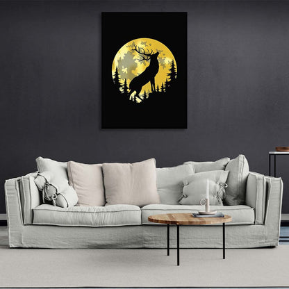 Canvas Wall Art Print Stag on the background of the golden moon