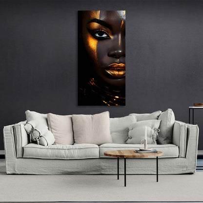 Canvas Wall Art Print Dark-skinned girl with golden makeup