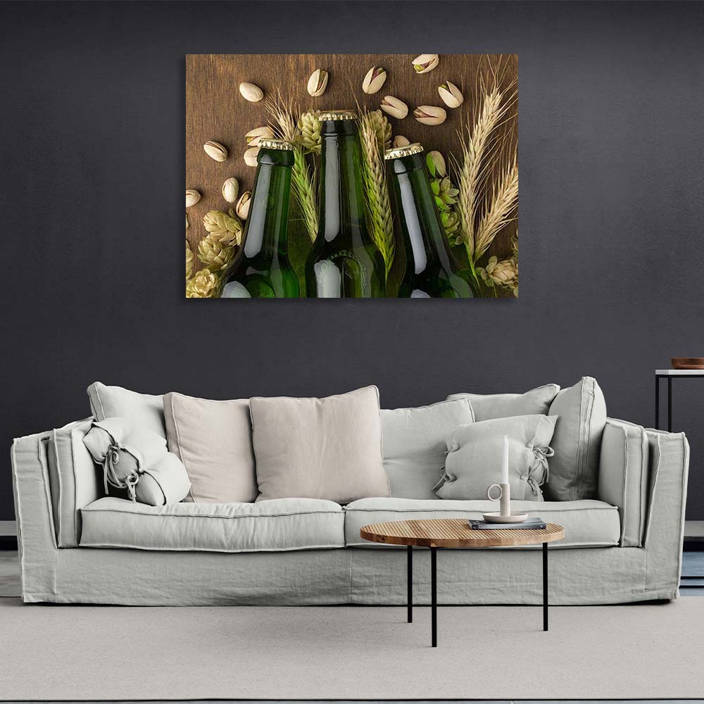 Canvas Wall Art Print For Kitchen Beer, hops, barley, pistachios