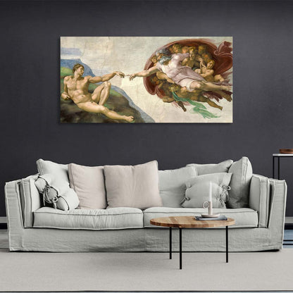 Reproduction of Michelangelo's fresco The Creation of Adam Reproduction Canvas Wall Art Print