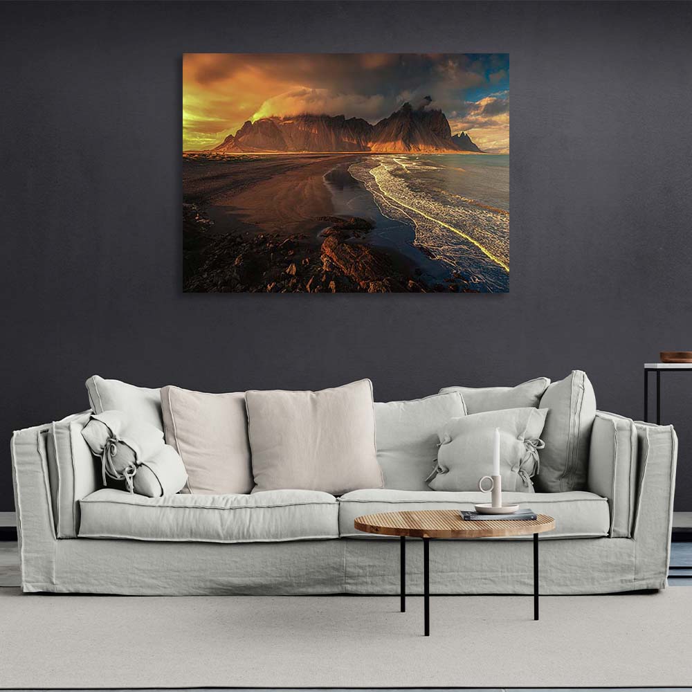 Canvas Wall Art Print Beach at the foot of the volcano