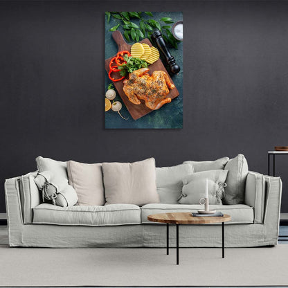 Canvas Wall Art Print For Kitchen Grilled chicken with vegetables on a board 2