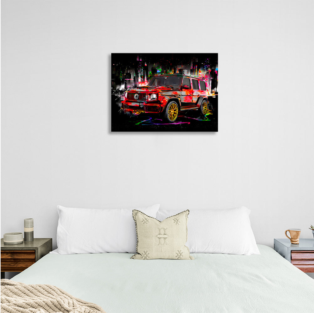 Mercedes G class car on the background of the night city Canvas Wall Art Print