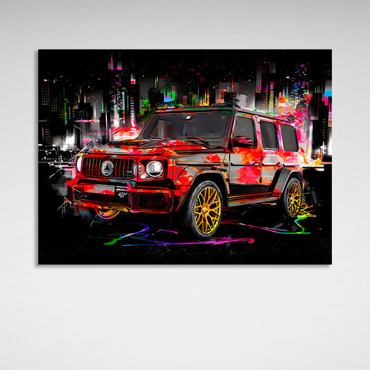 Mercedes G class car on the background of the night city Canvas Wall Art Print