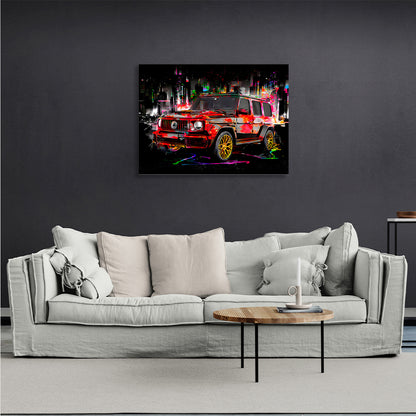 Mercedes G class car on the background of the night city Canvas Wall Art Print