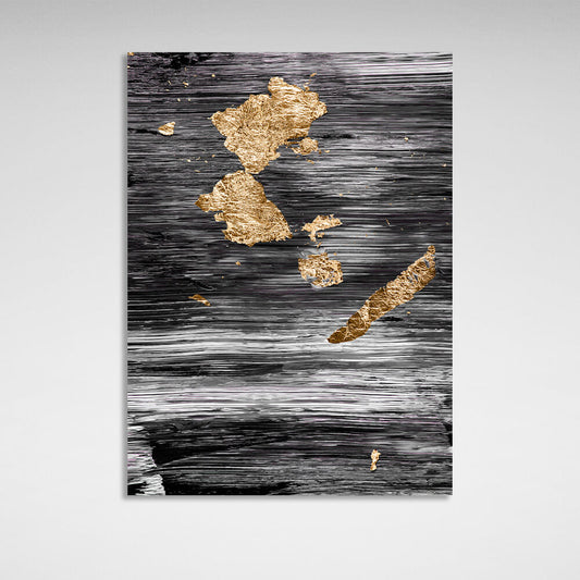 Black and white abstract with gold Abstraction Canvas Wall Art Print