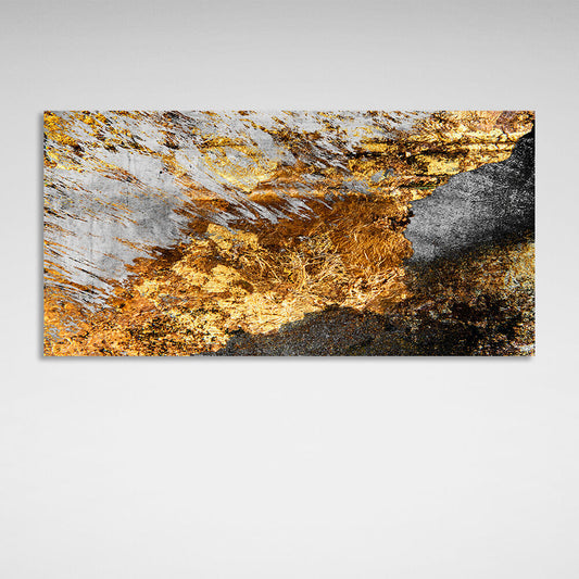 Abstraction grunge with gold black and white horizontal Abstraction Canvas Wall Art Print