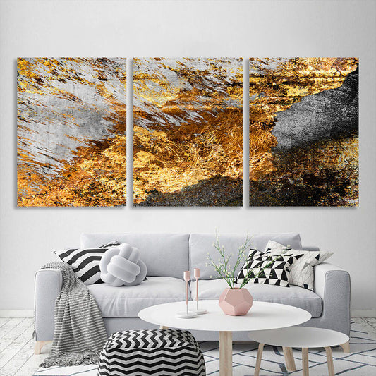 Abstraction grunge with gold black and white Multi Panel Canvas Wall Art Print