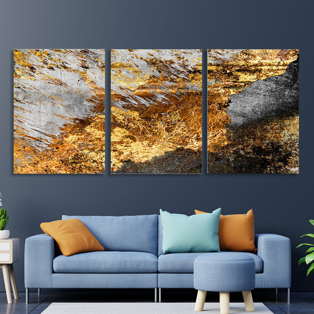 Abstraction grunge with gold black and white Multi Panel Canvas Wall Art Print