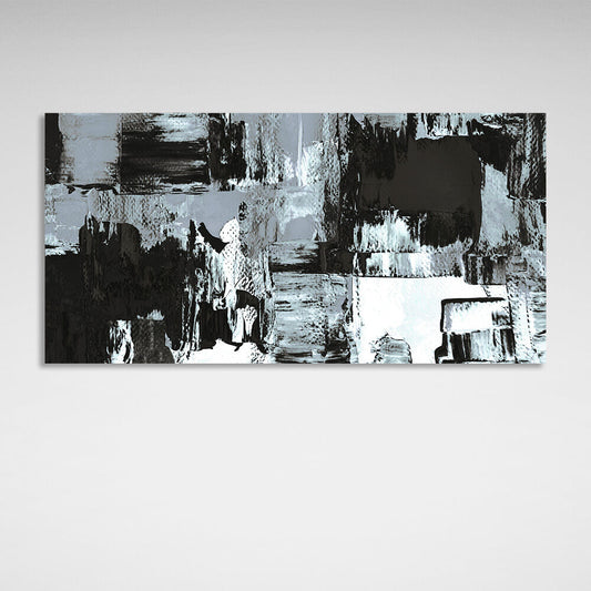 Abstraction horizontal black and white strokes Abstraction Canvas Wall Art Print