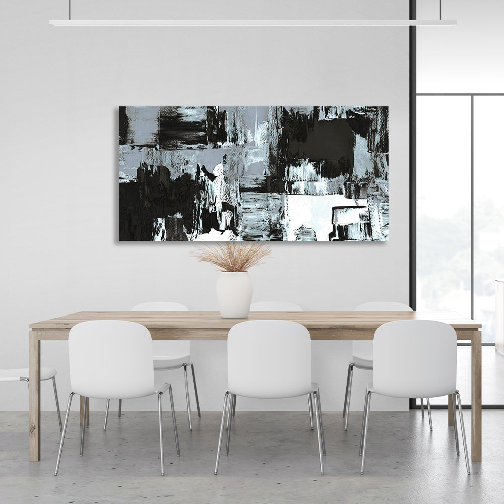 Abstraction horizontal black and white strokes Abstraction Canvas Wall Art Print